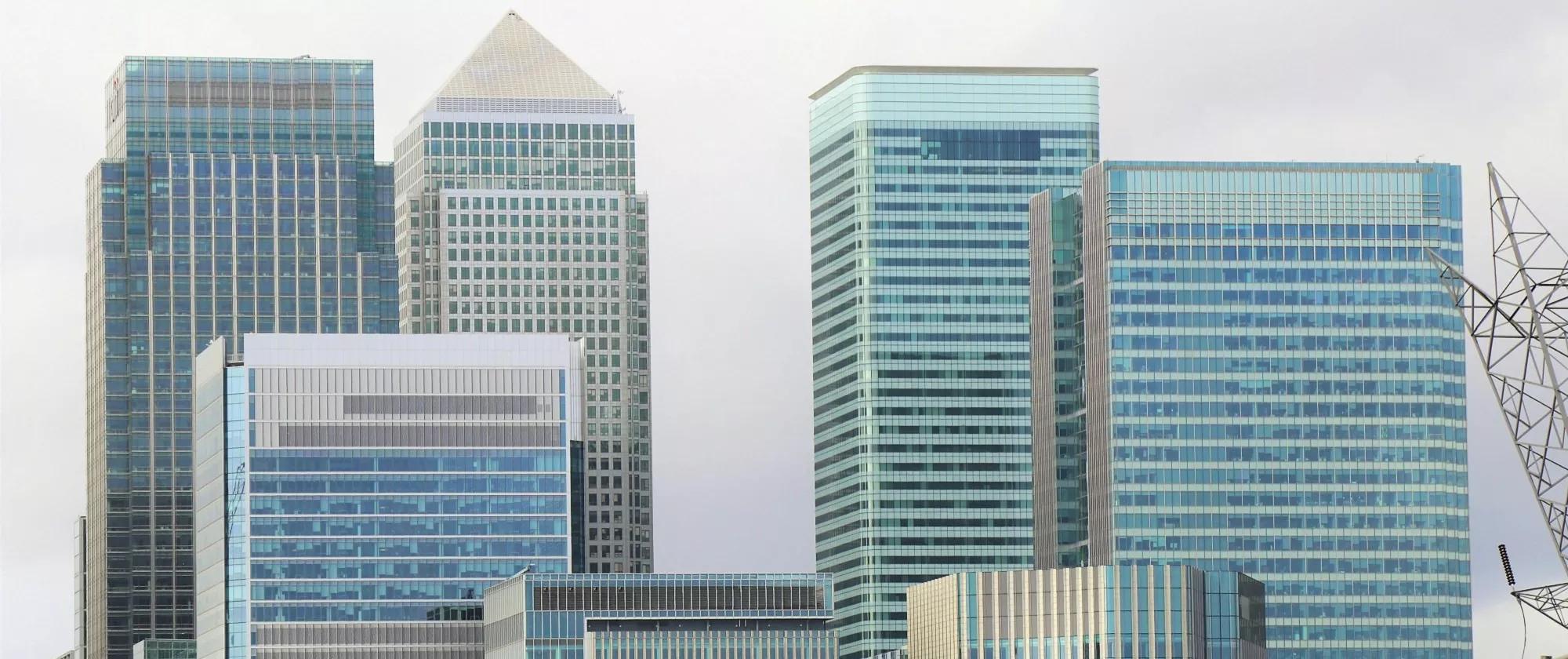 Landscape of a business district with skyscrapers