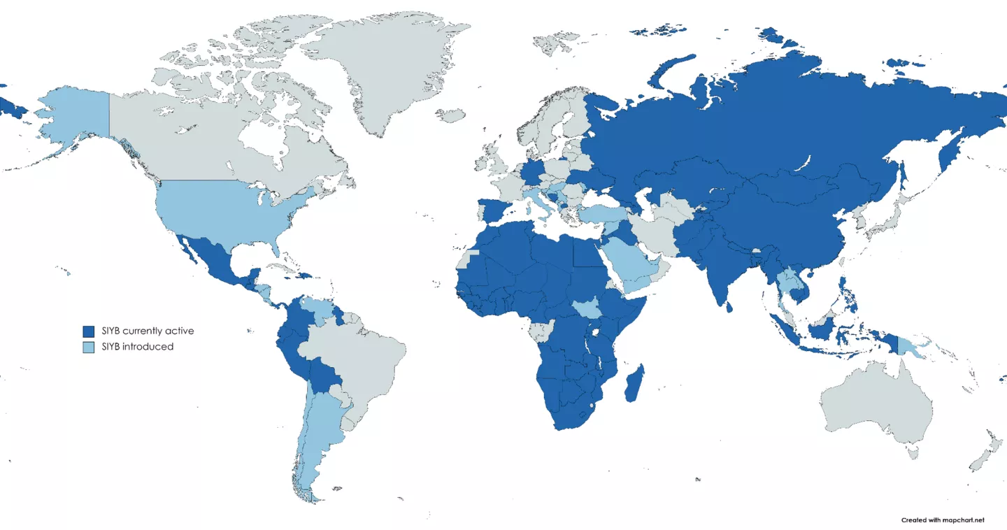 A world map showing where SIYB programme and trainings are active.